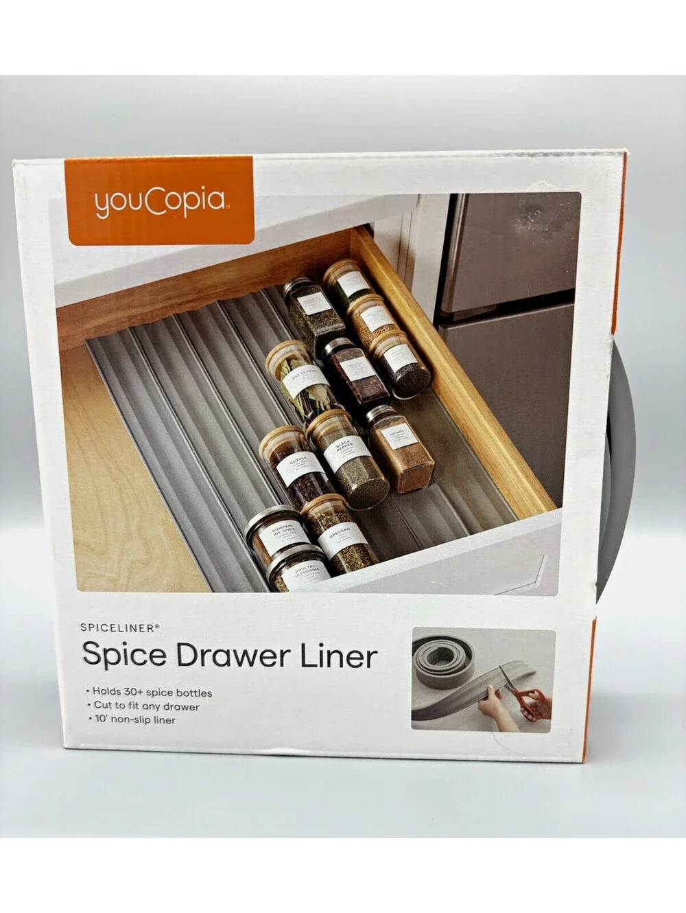 youCopia SpiceLiner Non-Slip Spice Drawer Liner Roll 10 ft Gray